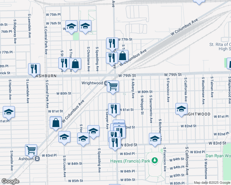 map of restaurants, bars, coffee shops, grocery stores, and more near South Kedzie Avenue & South Spaulding Avenue in Chicago