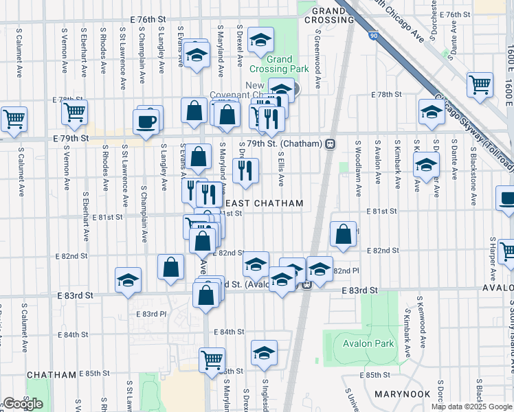 map of restaurants, bars, coffee shops, grocery stores, and more near in Chicago