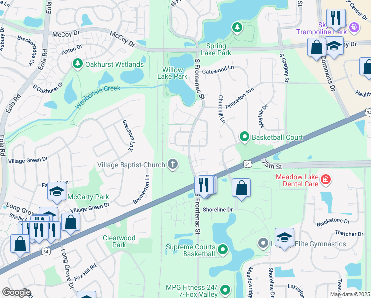 map of restaurants, bars, coffee shops, grocery stores, and more near 460 Echo Lane in Aurora