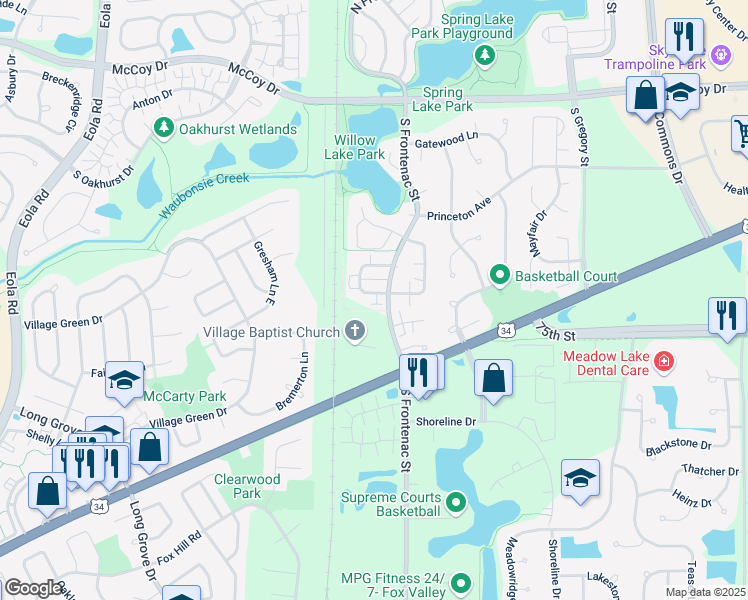 map of restaurants, bars, coffee shops, grocery stores, and more near 460 Echo Lane in Aurora