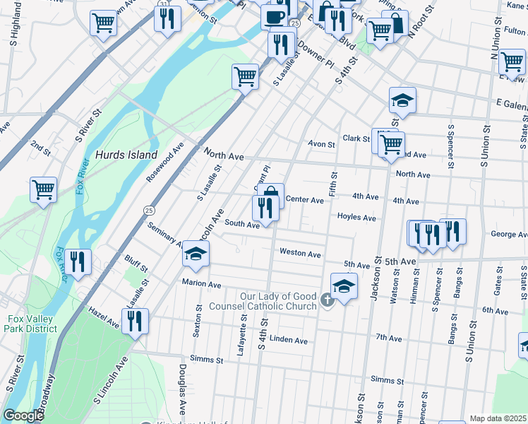 map of restaurants, bars, coffee shops, grocery stores, and more near 417 Sperry Court in Aurora