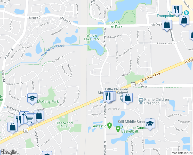 map of restaurants, bars, coffee shops, grocery stores, and more near 460 Echo Lane in Aurora