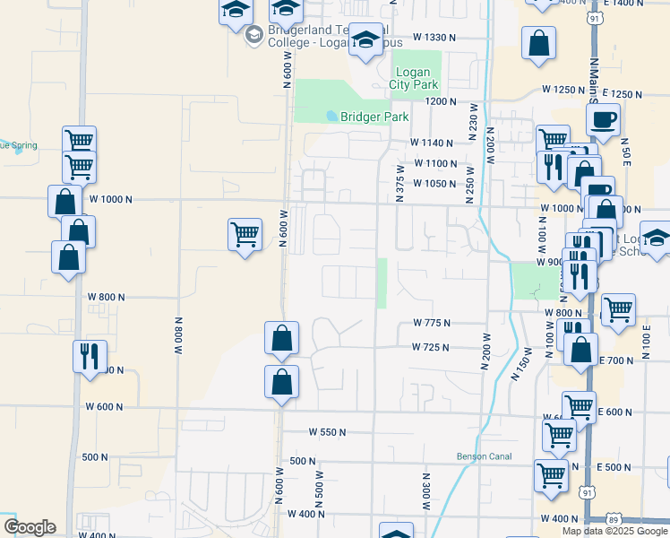 map of restaurants, bars, coffee shops, grocery stores, and more near 873 North 480 West in Logan