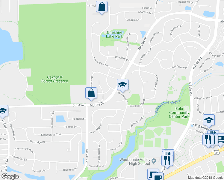 map of restaurants, bars, coffee shops, grocery stores, and more near 397 Meadowview Lane in Aurora