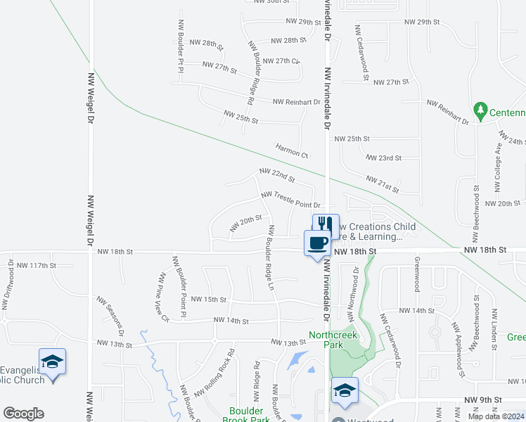 map of restaurants, bars, coffee shops, grocery stores, and more near 2800 Northwest 20th Street in Ankeny