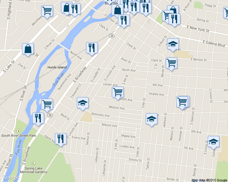 map of restaurants, bars, coffee shops, grocery stores, and more near 417 Sperry Court in Aurora