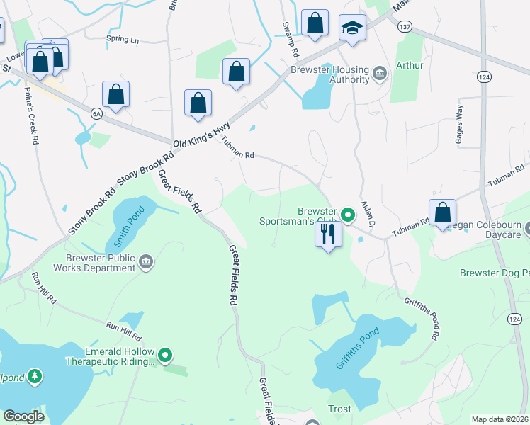 map of restaurants, bars, coffee shops, grocery stores, and more near 69 Martingale Lane in Brewster