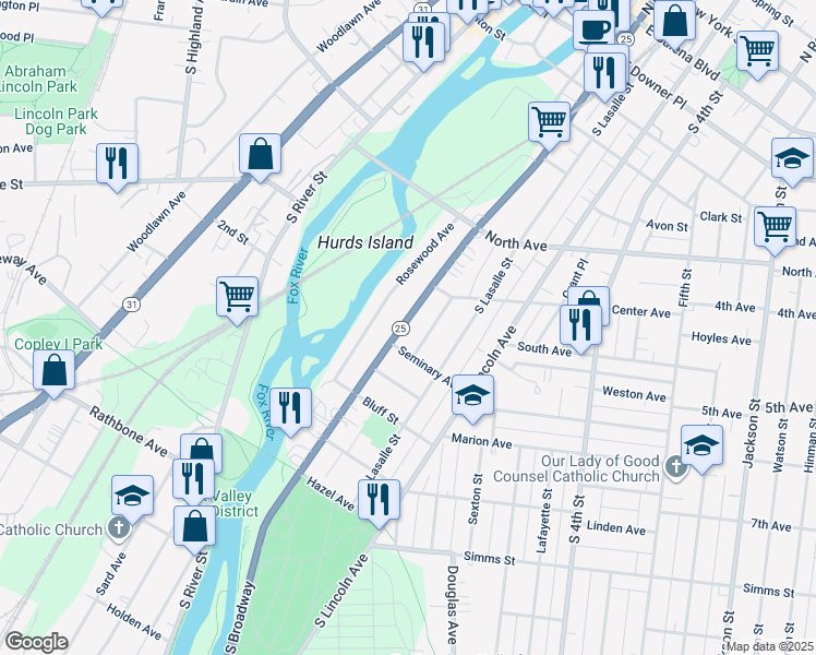 map of restaurants, bars, coffee shops, grocery stores, and more near 505 Titsworth Court in Aurora