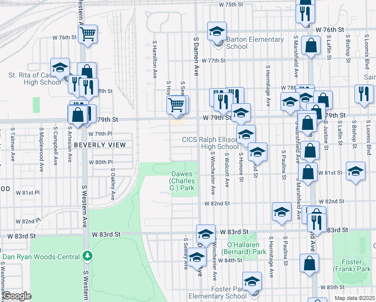 map of restaurants, bars, coffee shops, grocery stores, and more near in Chicago