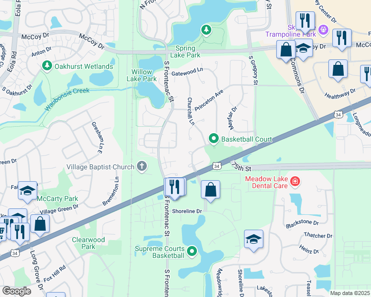 map of restaurants, bars, coffee shops, grocery stores, and more near 405 Meadow Lakes Blvd in Aurora