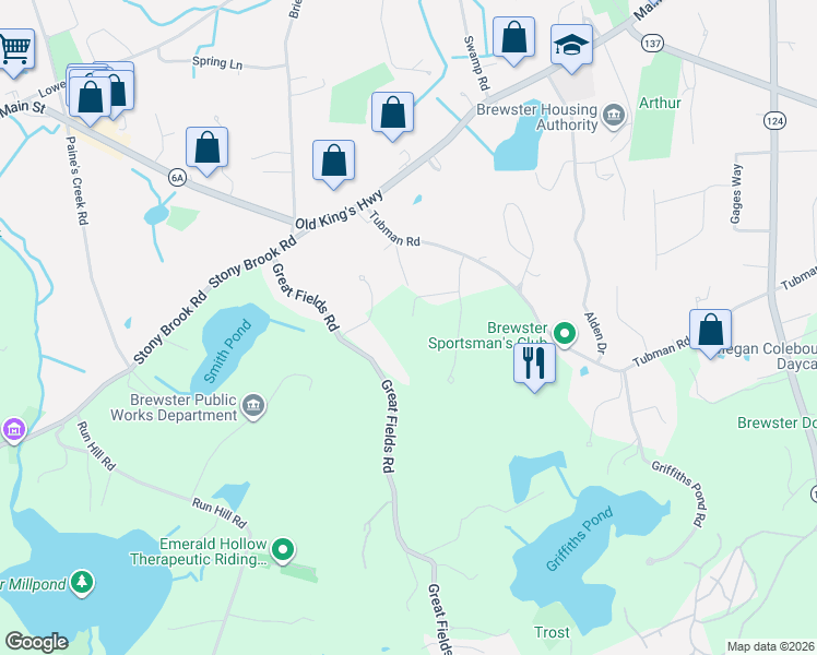 map of restaurants, bars, coffee shops, grocery stores, and more near 69 Martingale Lane in Brewster