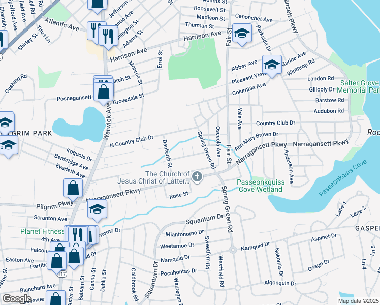 map of restaurants, bars, coffee shops, grocery stores, and more near 31 Aberdeen Avenue in Warwick
