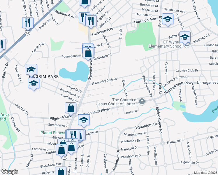 map of restaurants, bars, coffee shops, grocery stores, and more near 56 Star St in Warwick