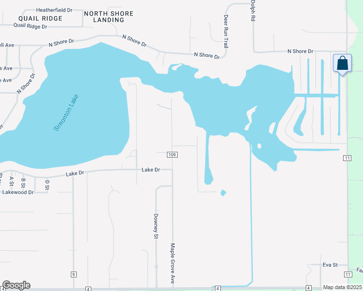 map of restaurants, bars, coffee shops, grocery stores, and more near 25521 Baker Street in Elkhart