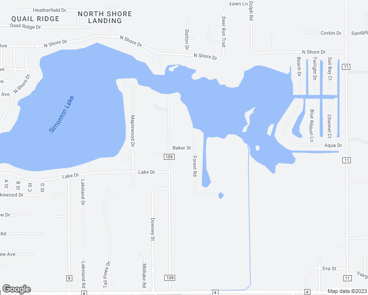 map of restaurants, bars, coffee shops, grocery stores, and more near 25503 Baker Street in Elkhart