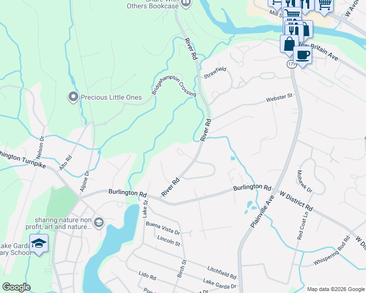 map of restaurants, bars, coffee shops, grocery stores, and more near 6 Longridge Court in Farmington