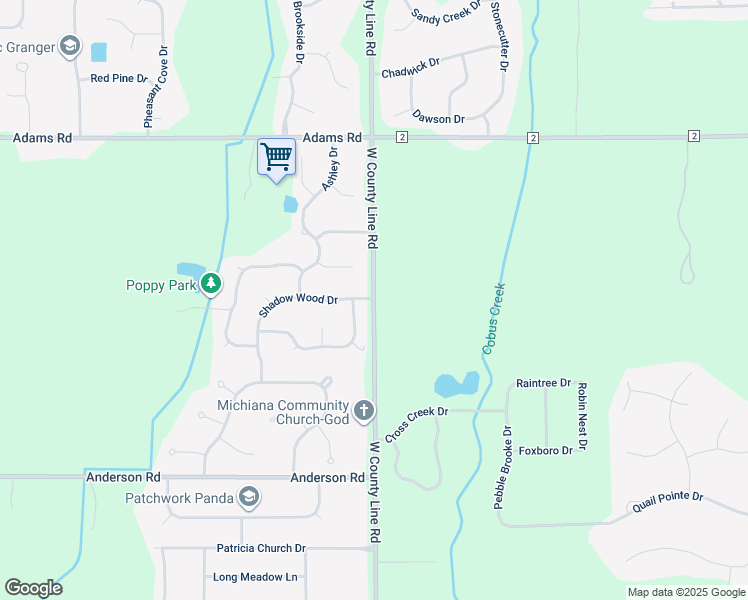map of restaurants, bars, coffee shops, grocery stores, and more near 51345 West County Line Road in Granger