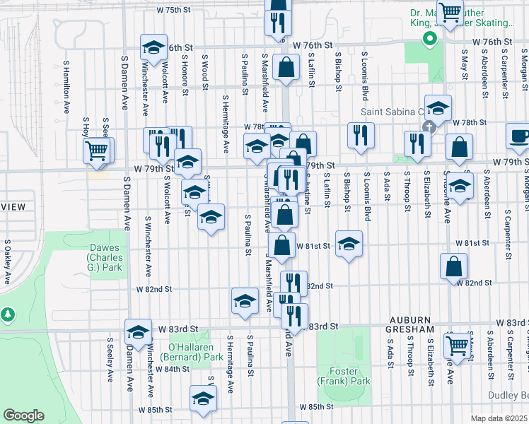 map of restaurants, bars, coffee shops, grocery stores, and more near in Chicago