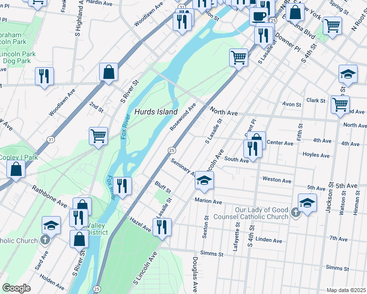 map of restaurants, bars, coffee shops, grocery stores, and more near 505 Titsworth Court in Aurora