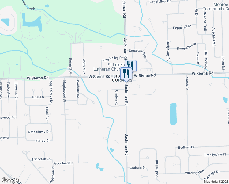 map of restaurants, bars, coffee shops, grocery stores, and more near 7288 Cinden Road in Temperance