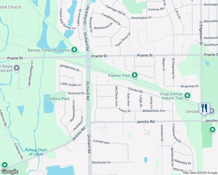 map of restaurants, bars, coffee shops, grocery stores, and more near 2266 Garden Road in Aurora