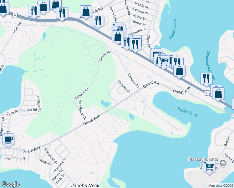 map of restaurants, bars, coffee shops, grocery stores, and more near 9 Roberta Drive in Wareham