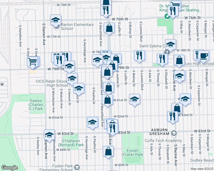 map of restaurants, bars, coffee shops, grocery stores, and more near in Chicago