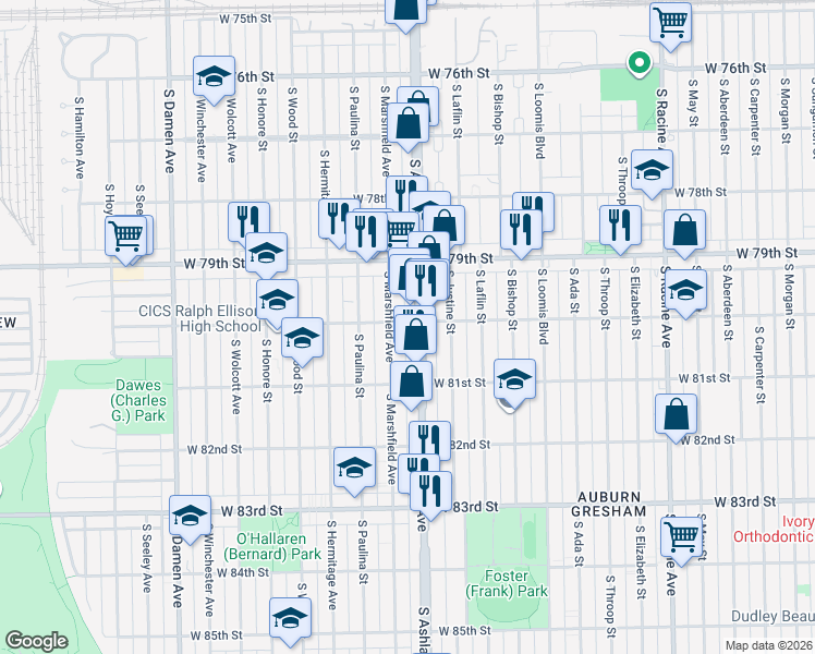 map of restaurants, bars, coffee shops, grocery stores, and more near in Chicago