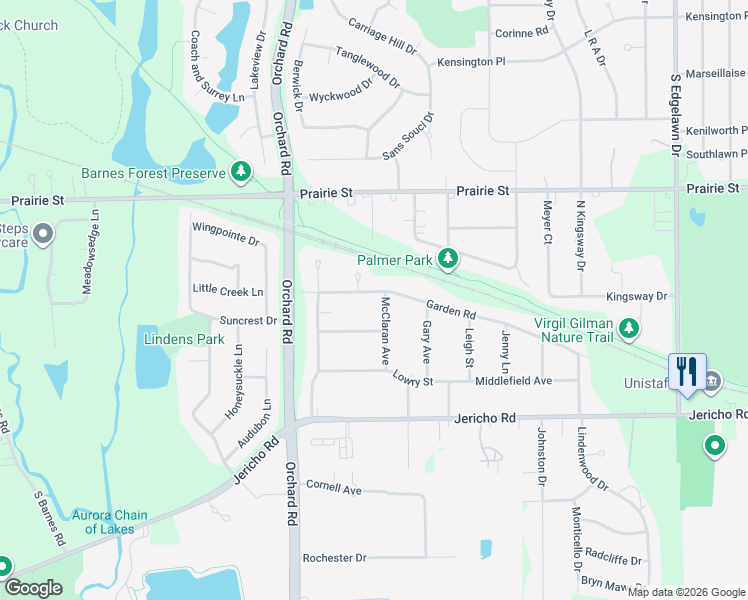 map of restaurants, bars, coffee shops, grocery stores, and more near 2266 Garden Road in Aurora
