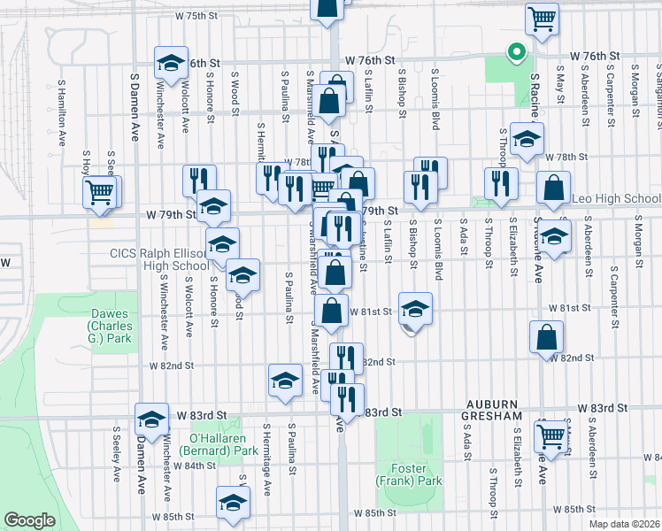 map of restaurants, bars, coffee shops, grocery stores, and more near in Chicago