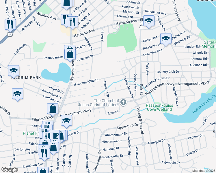 map of restaurants, bars, coffee shops, grocery stores, and more near 89 Aberdeen Avenue in Warwick
