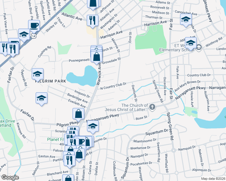map of restaurants, bars, coffee shops, grocery stores, and more near 56 Star Street in Warwick
