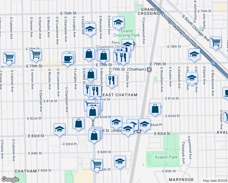 map of restaurants, bars, coffee shops, grocery stores, and more near in Chicago