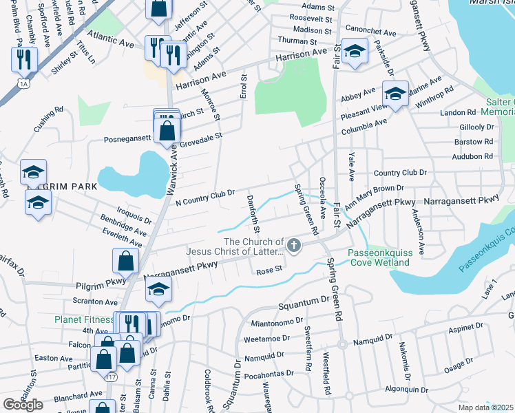 map of restaurants, bars, coffee shops, grocery stores, and more near 89 Aberdeen Avenue in Warwick