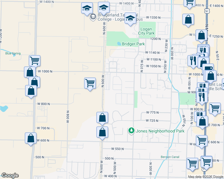 map of restaurants, bars, coffee shops, grocery stores, and more near 905 North 540 West in Logan