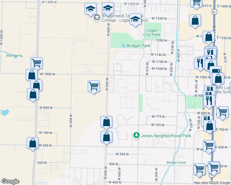 map of restaurants, bars, coffee shops, grocery stores, and more near 905 North 540 West in Logan
