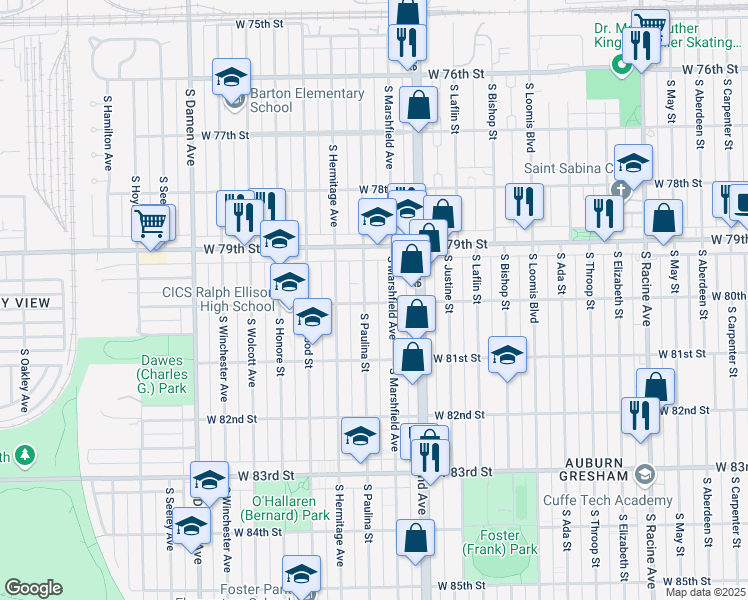 map of restaurants, bars, coffee shops, grocery stores, and more near in Chicago