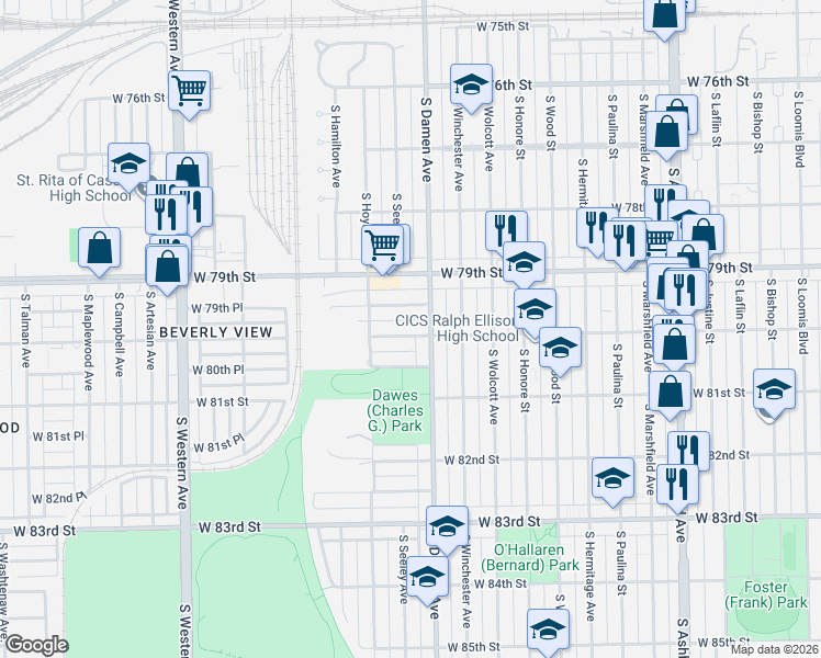 map of restaurants, bars, coffee shops, grocery stores, and more near in Chicago