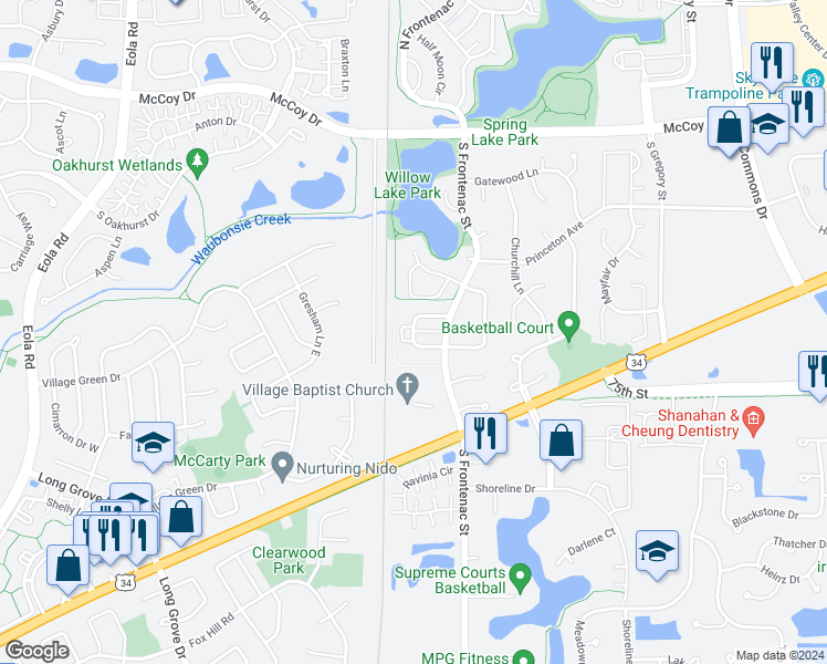 map of restaurants, bars, coffee shops, grocery stores, and more near 371 Echo Lane in Aurora