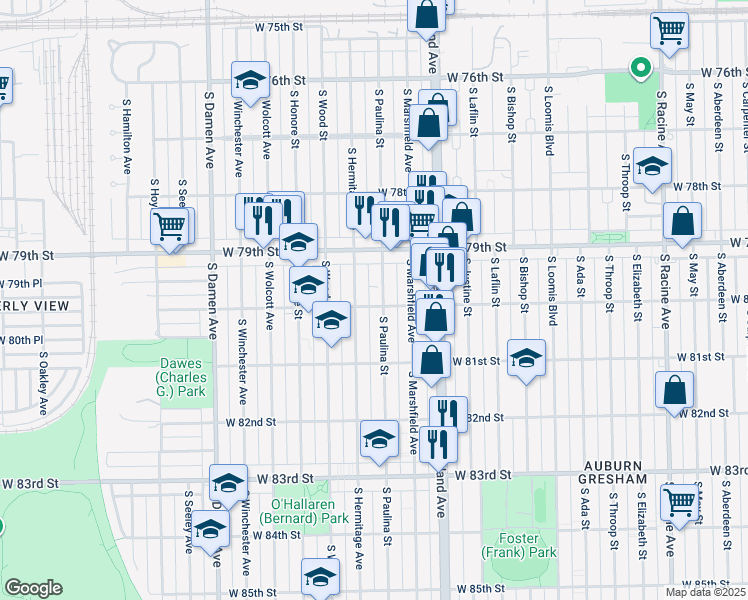 map of restaurants, bars, coffee shops, grocery stores, and more near in Chicago