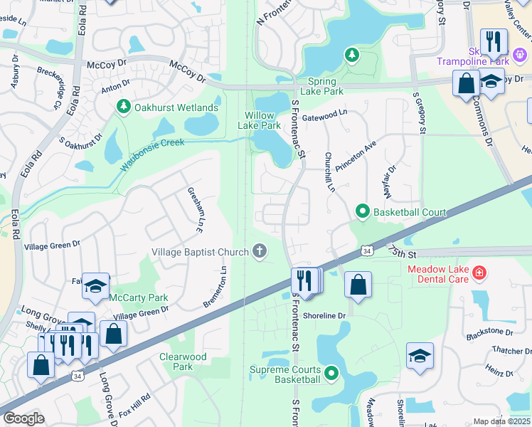 map of restaurants, bars, coffee shops, grocery stores, and more near 460 Echo Lane in Aurora