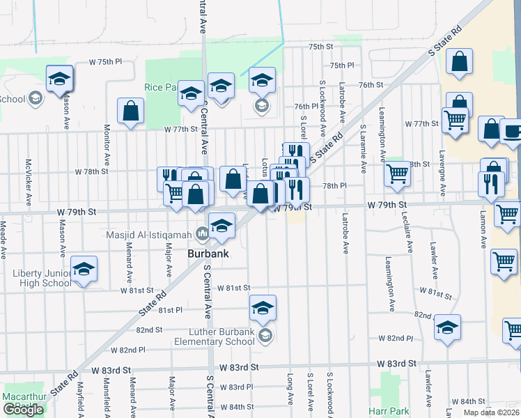 map of restaurants, bars, coffee shops, grocery stores, and more near 7838 Lotus Avenue in Burbank