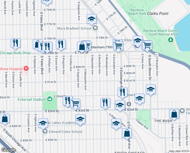 map of restaurants, bars, coffee shops, grocery stores, and more near in Chicago