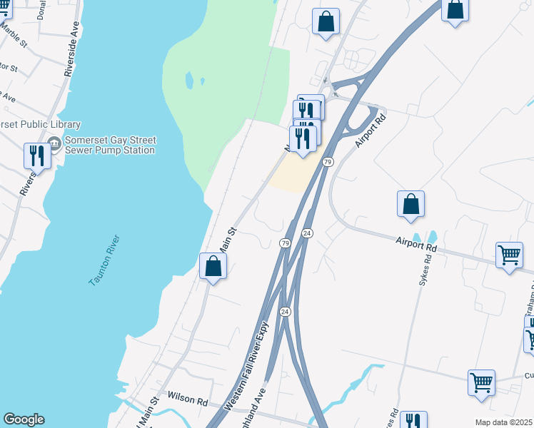 map of restaurants, bars, coffee shops, grocery stores, and more near 4001 North Main Street in Fall River