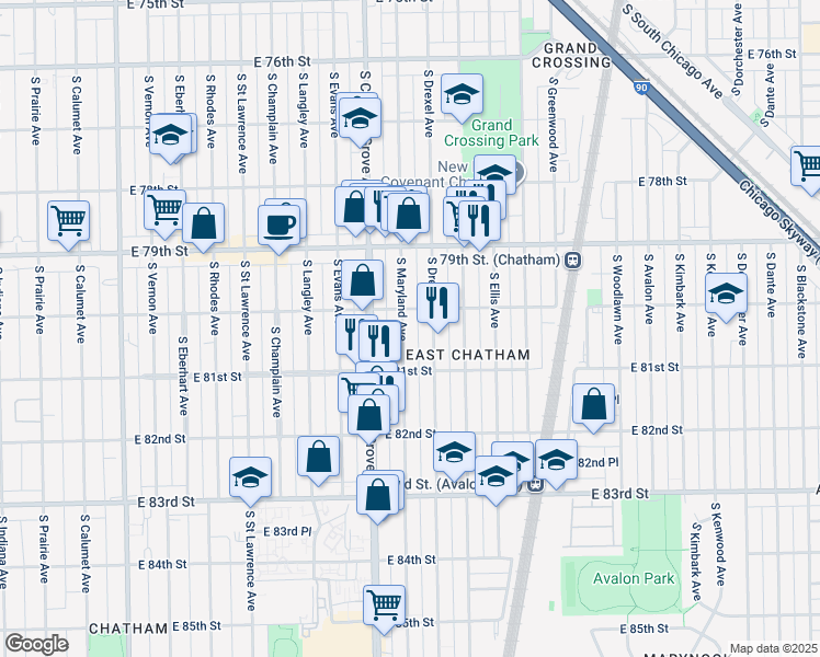 map of restaurants, bars, coffee shops, grocery stores, and more near in Chicago