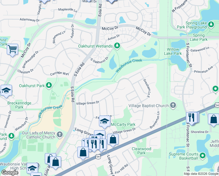 map of restaurants, bars, coffee shops, grocery stores, and more near 3070 Compton Road in Aurora