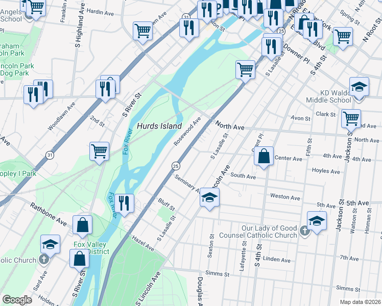 map of restaurants, bars, coffee shops, grocery stores, and more near 408 South Broadway in Aurora