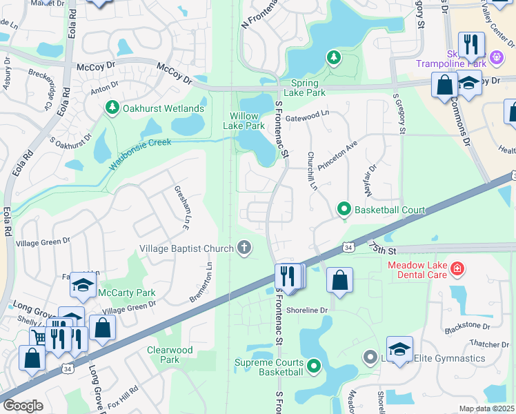 map of restaurants, bars, coffee shops, grocery stores, and more near 395 Echo Lane in Aurora