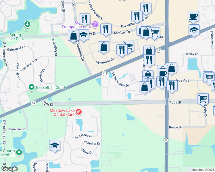 map of restaurants, bars, coffee shops, grocery stores, and more near 4098 Chesapeake Drive in Aurora