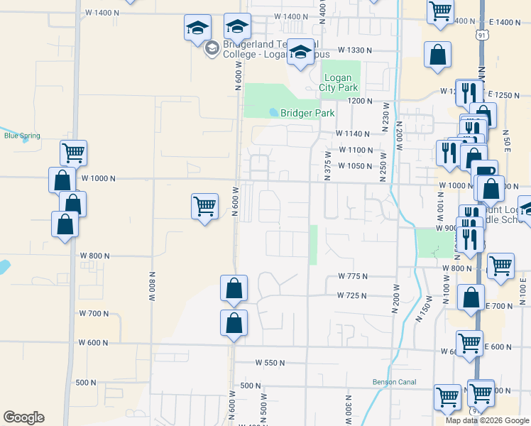 map of restaurants, bars, coffee shops, grocery stores, and more near 518 West 930 North in Logan